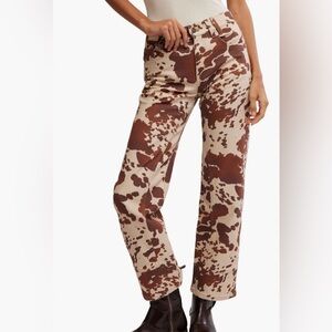 Free People Brown and Cream Straight Leg Pants